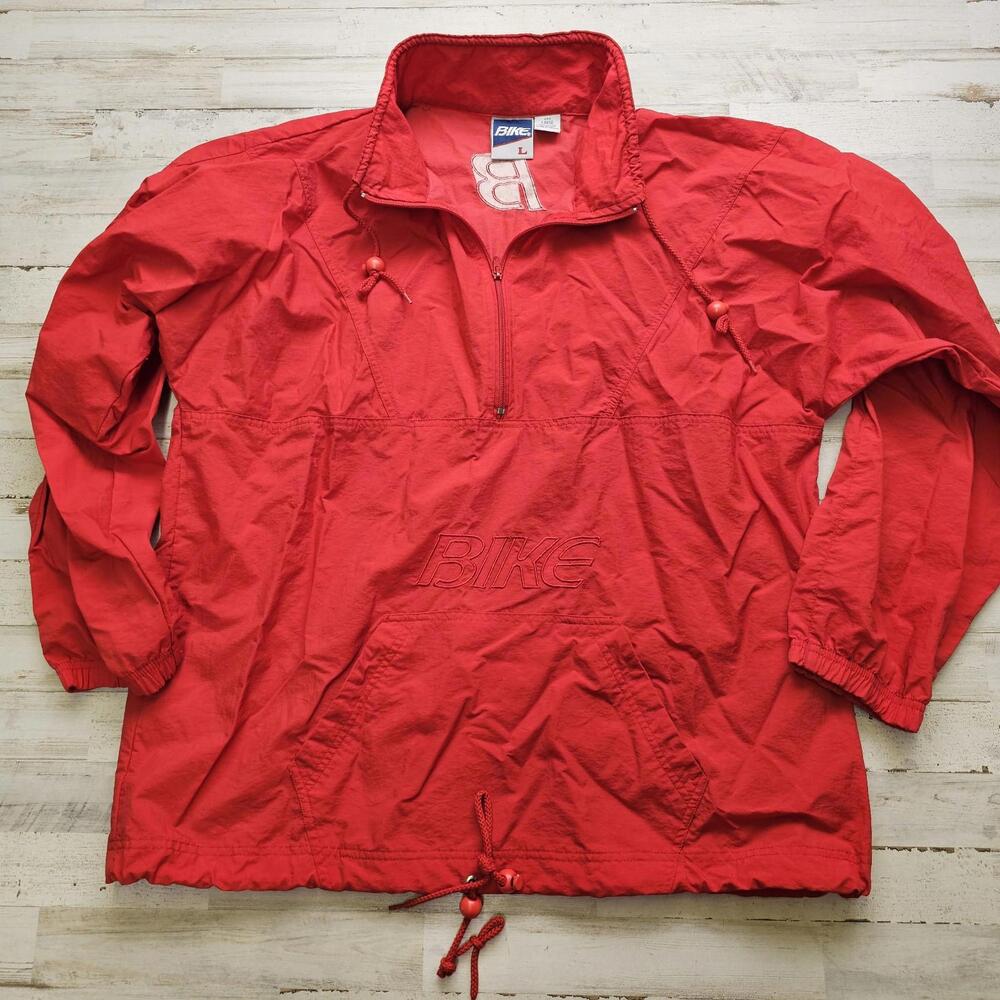 Vintage BIKE Pullover Mens Large Red Windbreaker 1/4 Zip Jacket Outdoor - Coach
